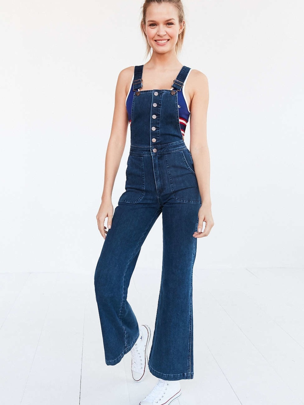 NWT Wrangler X Urban Outfitters Hi Bells Denim Overalls Jumpsuit Size Small